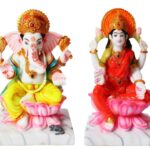 Hindu Deities Lakshmi and Ganesha Marble Statue (7 Inch)